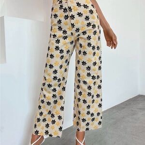 SHEIN Black and Yellow Floral Wide-Leg Pants